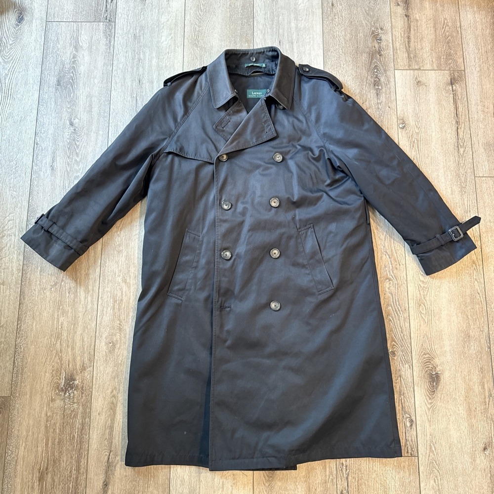 Lauren Ralph Lauren Edmond Trench Coat Mens 42L Black Removeable‎ Liner